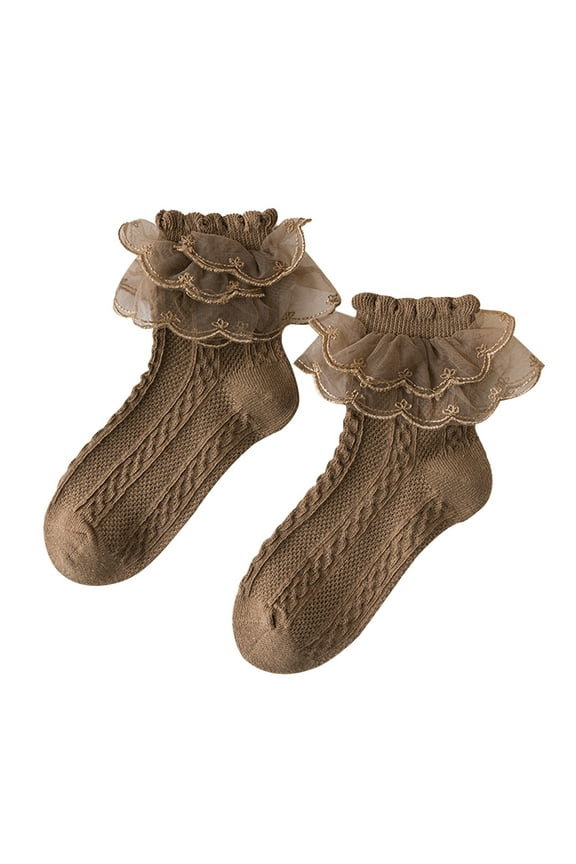 Girls' Lace Stockings - Cotton Dance Socks for Spring/Fall, Thin Breathable Socks with Floral Trim