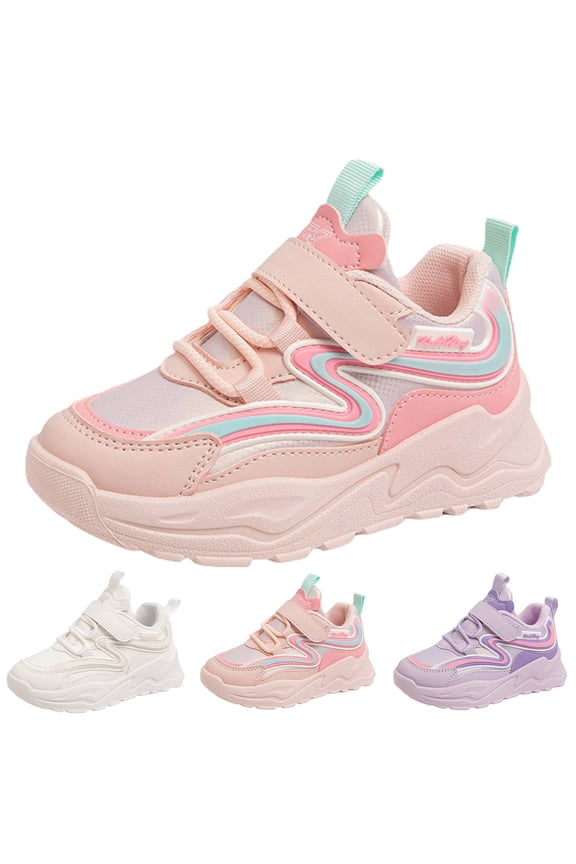 Girls' Leather Hook & Loop Sneakers - Thick Cushioned Sole Casual Shoes, Breathable & Comfortable for Everyday Wear,Color:Pink,Size:12