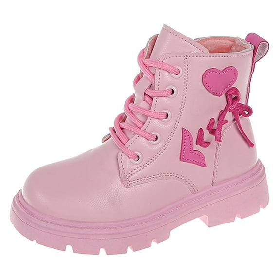 REDARER Girls' Leather Winter Boots - Warm Short Booties for Snow Play,Color:Z6 Red,Size:10.5-11 Years
