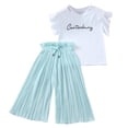 thumbnail image 1 of REDARER Girls' Letter Print Outfit Set-Ruffle Sleeve Top + Chiffon Ruched Pants, Loose Fit with Ruffled Trim,for Sze 6-7 Years, 1 of 5