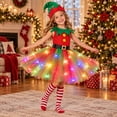 thumbnail image 1 of REDARER Girls Light Up Christmas Elf 4PCS Set Holiday Cosplay Outfit with Sleeveless Tutu Dress Elf Hat Striped Socks and LED Light Strip,3-4 Years, 1 of 5