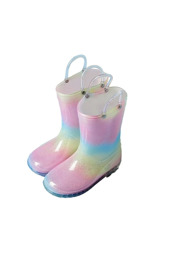 Girls' Light Up Glitter Rain Boots - Rainbow & Solid Colors with Easy-Grip Handles, Fun & Practical - Rain Boots Kids,Color:4 A Size:4-4.5 Years