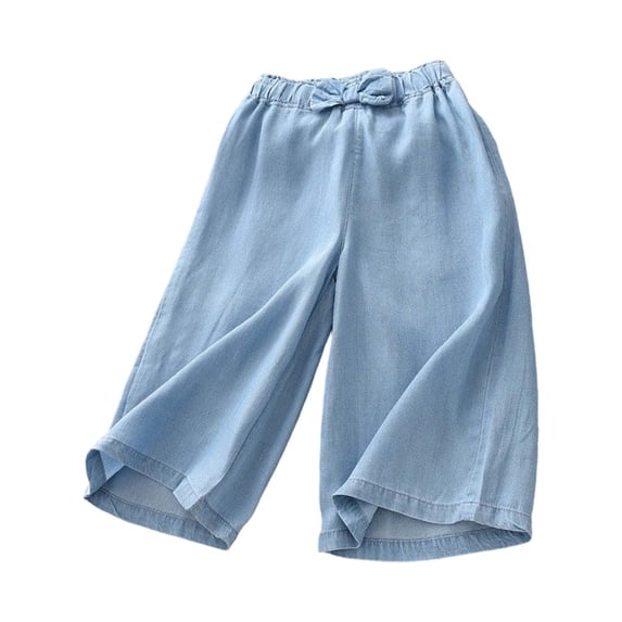 REDARER Girls Lightweight Denim Wide-Leg Capris, Elastic Waist Loose Fit Summer Casual Trousers for Daily Play,4-5 Years