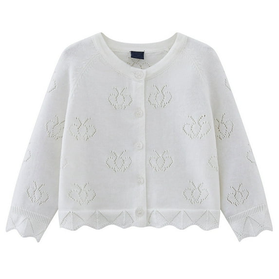 REDARER Girls Lightweight Knit Cardigan, Heart Cutout Button-Up Sweater for Casual & Air-Conditioned Wear,5-6 Years