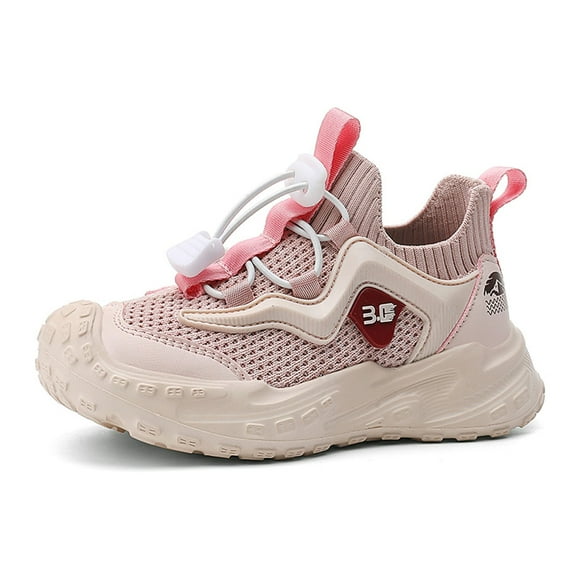REDARER Girls Lightweight Mesh Sneakers, Breathable Sports Shoes with Elastic Buckle - Non- Flexible Sole for Outdoor & Daily Wear,Color:Pink,Size:6-7 Years