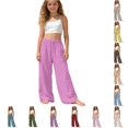 thumbnail image 1 of REDARER Girls Linen Wide Leg Pants Elastic Drawstring Waist Side Pockets Loose Casual Summer School Daily Trousers,12-13 Years, 1 of 6