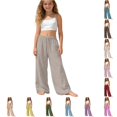 thumbnail image 1 of REDARER Girls Linen Wide Leg Pants Elastic Drawstring Waist Side Pockets Loose Casual Summer School Daily Trousers,14-15 Years, 1 of 5