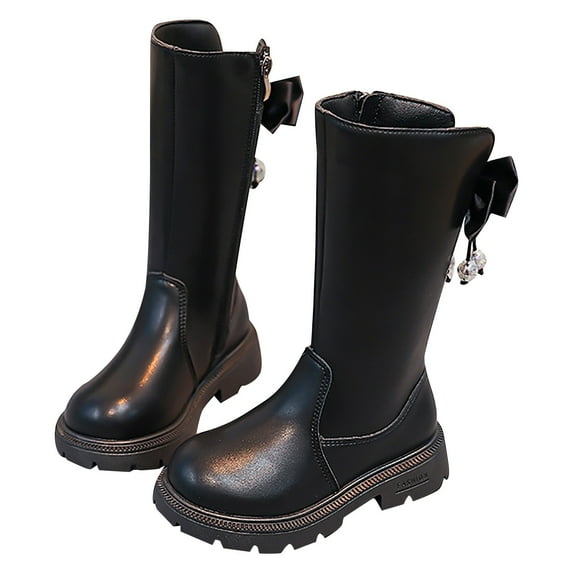 REDARER Girls' Long Calf Leather Boots - Warm Winter Booties with Non- Sole for Stylish & Comfortable Wear,Size:11.5-12 Years