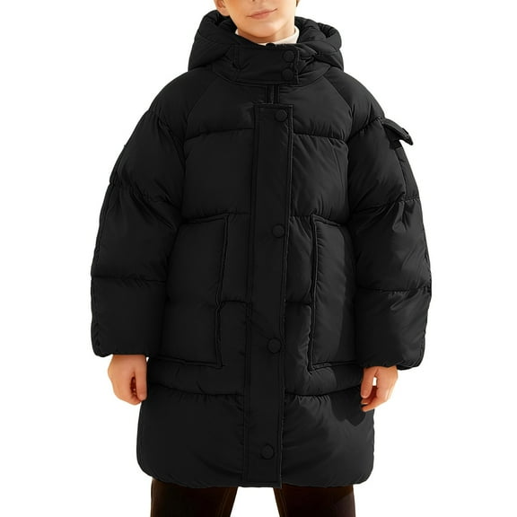 REDARER Girls Long Down Coat Hooded Winter Jacket, Thickened Padded Outerwear for Kids, Warm Windproof Cold Weather Parka,Size:13-14 Years