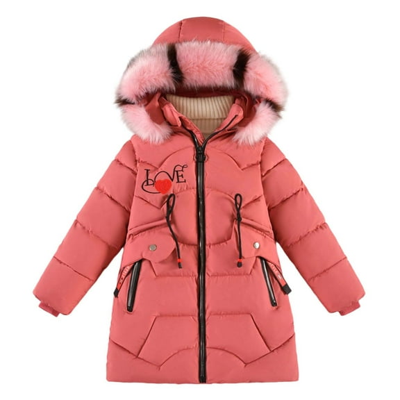 REDARER Girls Long Padded Coat Winter Warm Insulated Down Alternative Toddler Kids Outerwear Cold Weather Jacket,Size:6-7 Years