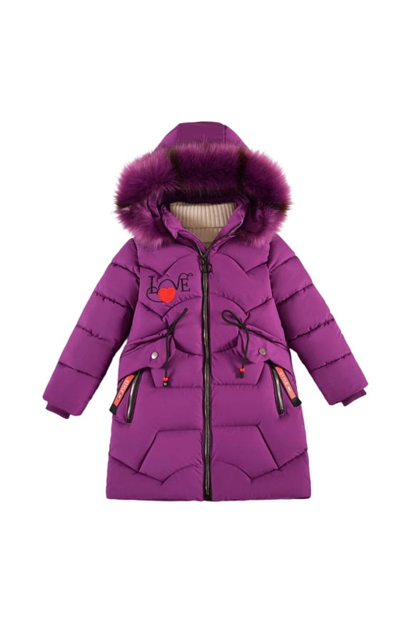 Girls Long Padded Coat Winter Warm Insulated Down Alternative Toddler Kids Outerwear Cold Weather Jacket,Size:6-7 Years