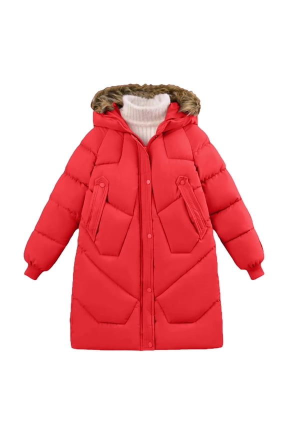Girls Long Winter Coat Hooded Padded Down Alternative Jacket Warm Thickened Windproof Outerwear For Toddler Kids,Size:9-10 Years