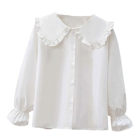 REDARER Girls Long Sleeve Blouse Ruffled Button Down Shirt, Elegant School Top for Kids Party and Daily Wear,9-10 Years