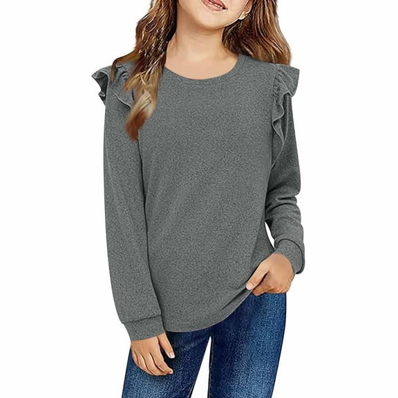 REDARER Girls Long Sleeve Blouse Top with Lace Trim Fashionable Fall Winter Tunic Shirt for Big Kids and Tweens,Kids Clothing,Size:11-12 Years