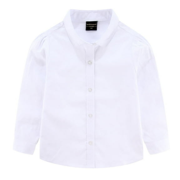 REDARER Girls Long Sleeve Button Down Shirt White Cotton Fall Top Bubble Shoulder Casual Blouse Autumn Performance Season,Color:White,Size:5-6 Years