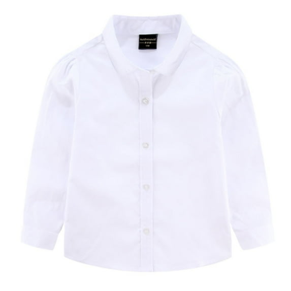 REDARER Girls Long Sleeve Button Down Shirt White Cotton Fall Top Bubble Shoulder Casual Blouse Autumn Performance Season,Color:White,Size:5-6 Years