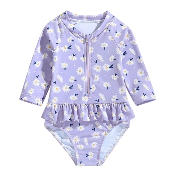 REDARER Girls Long Sleeve Floral Printing Beach Bathing Baby Suit Girls Swimwear Swimsuit,Girls Swimsuit,4-5 Years