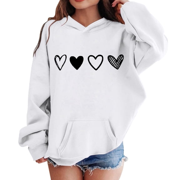 REDARER Girls Long Sleeve Hooded Sweatshirt with Heart Print & Front Pocket, Cute Casual Comfort Playwear,5-6 Years