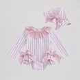 thumbnail image 1 of REDARER Girls Long Sleeve One-Piece Swimsuit Set – Stripe with Large Bows & Ruffled Sun Hat, UPF 50 Sun Protection for Beach Pool Summer Toddler,3-6 Months, 1 of 4
