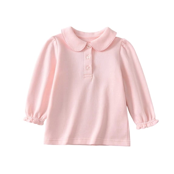 REDARER Girls Long Sleeve Polo Shirt - Lined Button Down Collar, Solid Color School Uniform Top,Size:7-8 Years