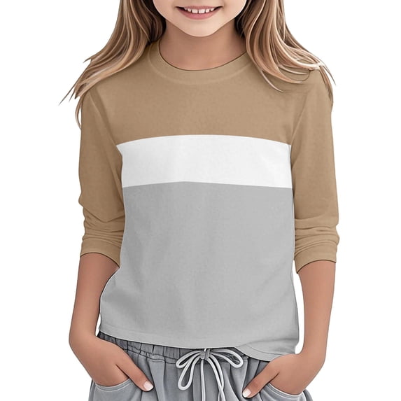 REDARER Girls Long Sleeve Round Neck Color Block Tee Soft Comfortable Casual Top for Toddler Kids Stylish Everyday Wear,Kids Clothing,Size:7-8 Years