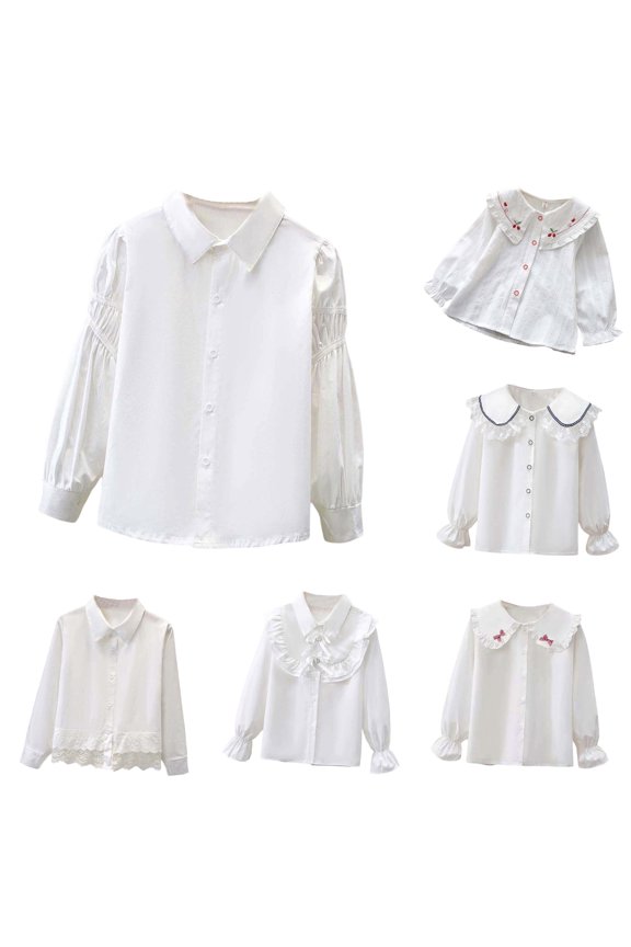 Girls Long Sleeve Ruffle Blouse Rhinestone Bow Flare Cuff Elegant School Party Formal Tops School Uniform,3-4 Years