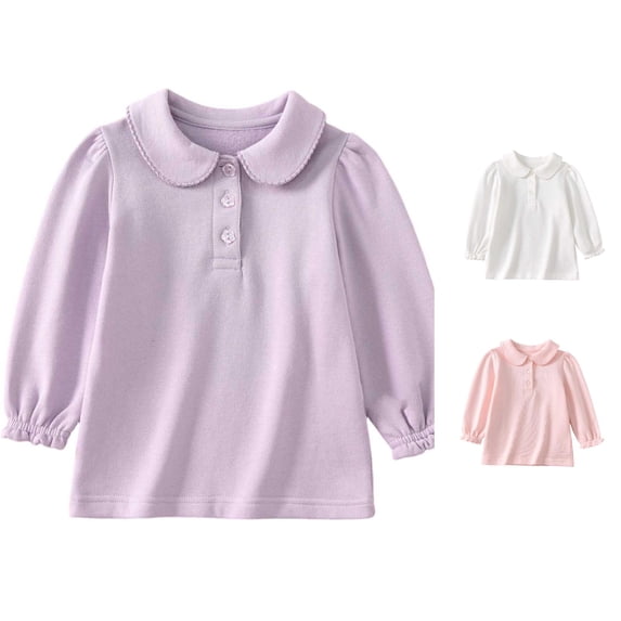 REDARER Girls Long Sleeve Ruffle Collar Polo Shirt Solid Soft Toddler School Casual Tops School Uniform,2-3 Years