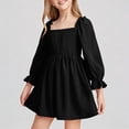 thumbnail image 1 of REDARER Girls' Long Sleeve Smocked Dress, Square Neck Ruffle Trim A-Line Dress, Spring Casual Party Dress for Kids,3-4 Years, 1 of 9
