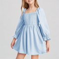 thumbnail image 1 of REDARER Girls' Long Sleeve Smocked Dress, Square Neck Ruffle Trim A-Line Dress, Spring Casual Party Dress for Kids,5-6 Years, 1 of 9