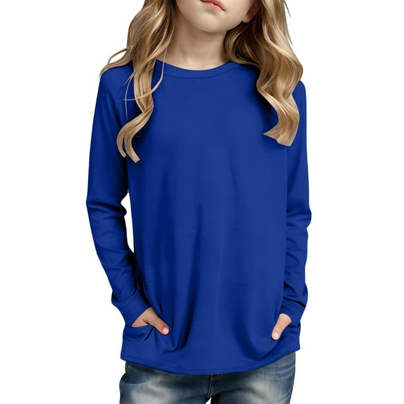 REDARER Girls Long Sleeve Top, Solid Color Round Neck Shirt with Side Pocket, Soft Casual Play and School Wear,Size:4-5 Years