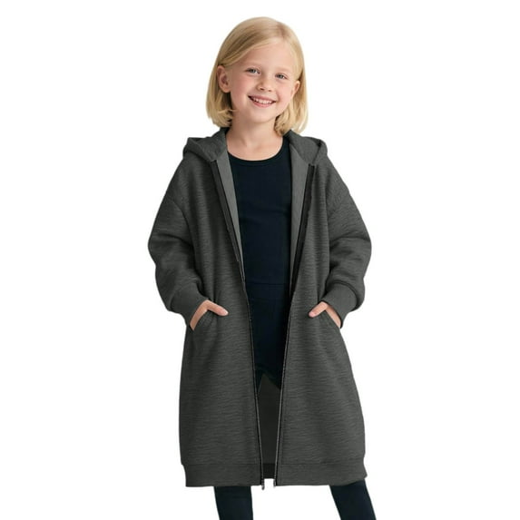 REDARER Girls Long Sleeve Zip Up Hooded Jacket Outerwear Cozy Warm Pullover for Autumn Winter,Kids Clothing,Size:11-13 Years