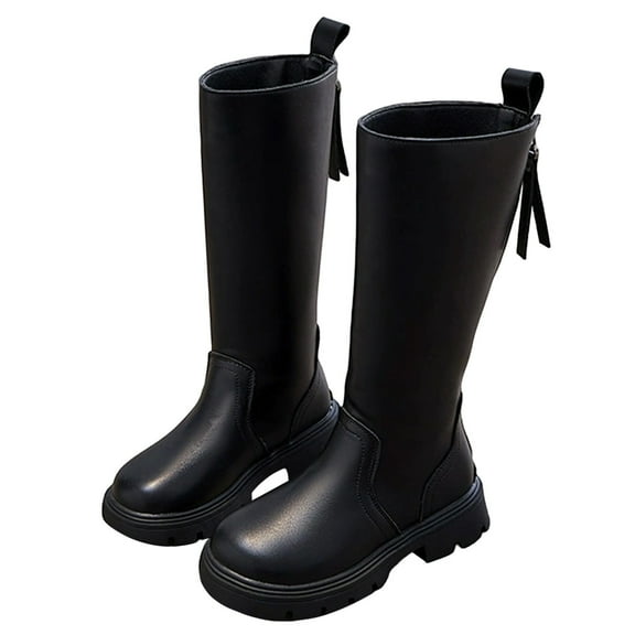 REDARER Girls Mid Calf Boots Warm Lined Side Zipper Easy Wear Non Sole Martin Style Outdoor Weather,Size:4-4.5 Years