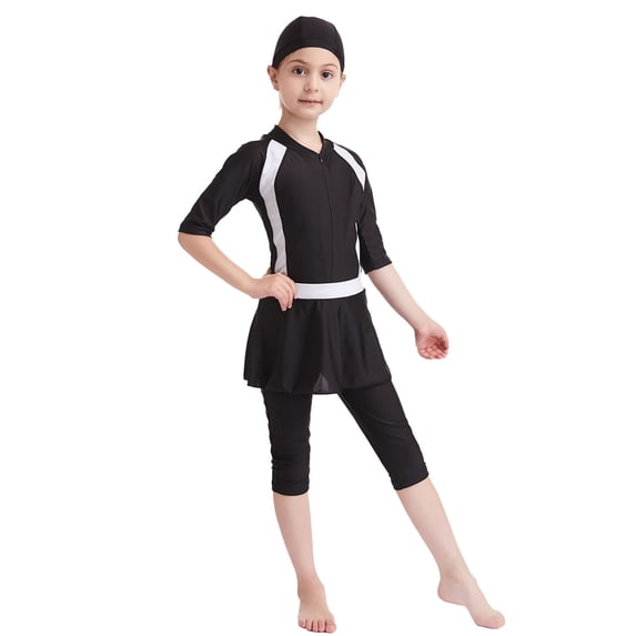 REDARER Girls Modest Full Coverage Swimsuit , Skirted Leggings & Swim Cap for Kids,14-15 Years