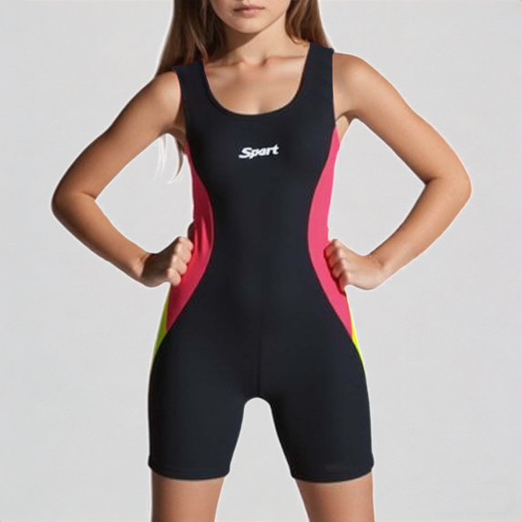 REDARER Girls One-Piece Sport Swimsuit – Color Block Design, Comfortable Durable Fabric, Machine Washable for Summer Swimming Vacation,5-6 Years
