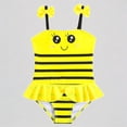 thumbnail image 1 of REDARER Girls' One-Piece Swim Dress – Bee Striped Print + Bow Accents, Adorable Ruffled Bathing Suit,6-12 Months, 1 of 7