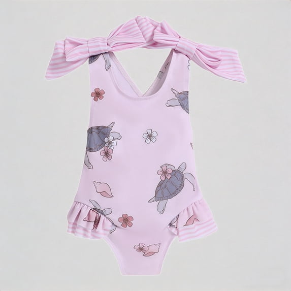 REDARER Girls One-Piece Swimsuit: Floral Print, Backless Bow Strap, Ruffled Hem – Cute Summer Beach Bathing Swimwear,3-4 Years