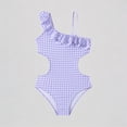 thumbnail image 1 of REDARER Girls One-Piece Swimsuit: Plaid Print, One-Shoulder Ruffled Trim & Cut-Out Design – Stylish Summer Beach Bathing Swimwear,7-8 Years, 1 of 7