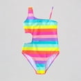 thumbnail image 1 of REDARER Girls' One-Piece Swimsuit â Rainbow Stripes + Cutout Waist Detail, Cute Kids' Beach Bathing Suit,110, 1 of 9