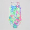 thumbnail image 1 of REDARER Girls One-Piece Swimsuit: Rainbow Tie-Dye Print, Multi-Strap Cross-Back, Colorful Trim – Trendy Summer Beach Bathing Swimwear,9-10 Years, 1 of 8