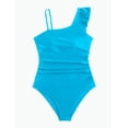 thumbnail image 1 of REDARER Girls One Piece Swimsuit Ruffle Trim Asymmetrical Ruched UPF 50+ Sun Protective Swimwear Summer,15-16 Years, 1 of 9