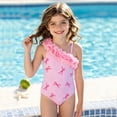 thumbnail image 1 of REDARER Girls One Piece Swimsuit Stripe Bow Print with 3D Floral Ruffle Swimwear,4-5 Years, 1 of 6