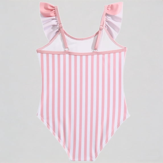 REDARER Girls One-Piece Swimsuit: Striped, Ruffled Shoulder Straps, Adjustable Design – Cute Summer Beach Bathing Swimwear,4-5 Years