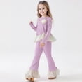 thumbnail image 1 of REDARER Girls Outfits Set Long Sleeve Top with Ruffle Hem and Flared Pants Two Piece,3-4 Years, 1 of 3