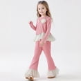 thumbnail image 1 of REDARER Girls Outfits Set Long Sleeve Top with Ruffle Hem and Flared Pants Two Piece,7-8 Years, 1 of 3