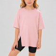 thumbnail image 1 of REDARER Girls Oversized Short Sleeve Split Hem T-Shirt Casual Round Neck Soft Tee for Kids & Toddler,4-5 Years, 1 of 4