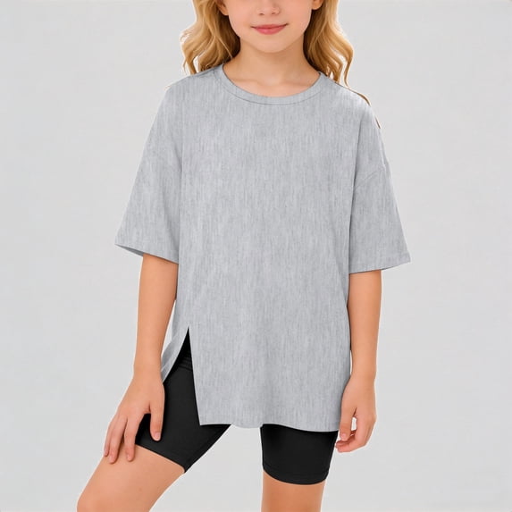 REDARER Girls Oversized Short Sleeve Split Hem T-Shirt Casual Round Neck Soft Tee for Kids & Toddler,6-7 Years