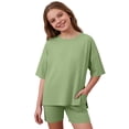 thumbnail image 1 of REDARER Girls Oversized Side Slit Tee & Biker Shorts 2-Piece Casual Summer Outfit,11-12 Years, 1 of 4