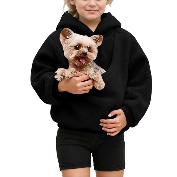 REDARER Girls Pet Pocket Hoodie, Long Sleeve Hooded Sweatshirt with Puppy Cat Shoulder Straps and Front Pockets,7-8 Years