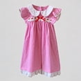 thumbnail image 1 of REDARER Girls Plaid Flutter Sleeve Dress with Flutter Collar, Red Bow & Lace Trim Casual Summer Everyday Outfit,5-6 Years, 1 of 4