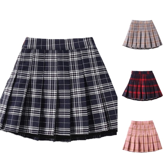 REDARER Girls Plaid Pleated Skirt Wide High Waist Even Box Press Pleats Flared A Line Mini Hem Wear Resistant Casual Back to School Daily Kids Uniform Skirt ,6-12 Months